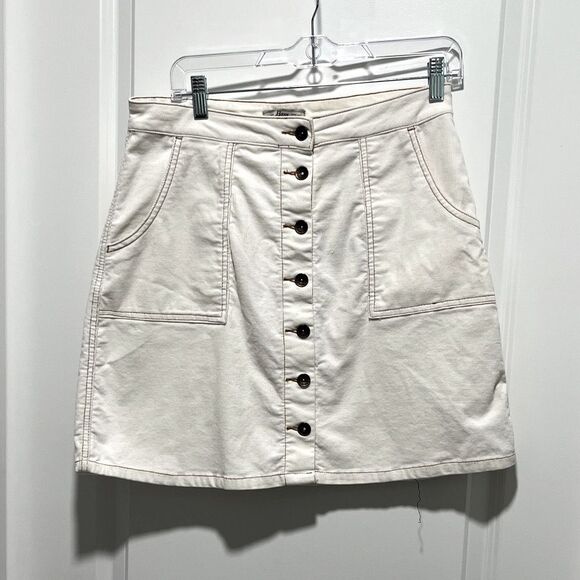 Bass Maine USA Cream Corduroy Mini Skirt Panel Back Brown Stitching SZ 8 - Picture 1 of 8